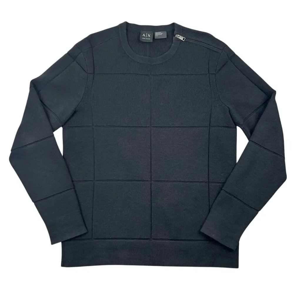 Armani Exchange A|X Black Textured Panel Crewneck Sweater Small